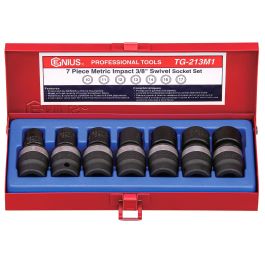 Genius Tools 7pc Metric Swivel Impact Socket Set 3/8