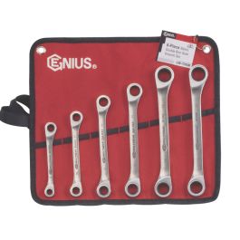 Genius Tools 6 Piece Stainless Steel Metric Double Box Ratcheting Wrench Set - GW-7006M