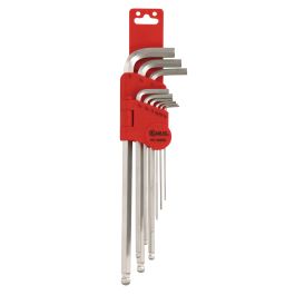 Genius Tools 9pc SAE Wobble Hex Key Set, S2 Steel, ANSI, HK-09SBS