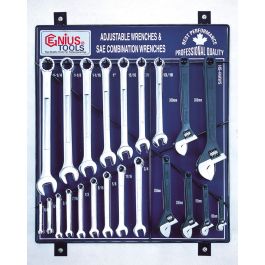 Genius Tools 44 Piece SAE Adjustable & Combination Wrench Display Board - HS-44AWS