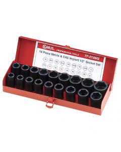 Genius Tools 18 Piece 1/2" Dr. Metric & SAE Impact Socket Set - TF-019MS