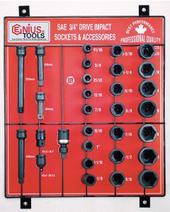 Genius Tools 30 Piece SAE Impact Socket & Accessory Display Board CM-630ACM