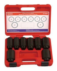 Genius Tools 8 Piece 1/2" Dr. Metric Spindle Nut Impact Socket set (12-Point) (CR-Mo) - DI-408M