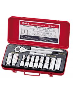 Genius Tools 13 Piece 3/8" Dr. SAE Deep Hand Socket Set - GS-313S