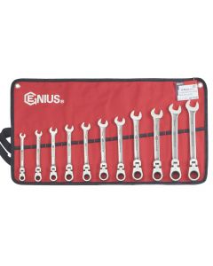Genius Tools 11 Piece Stainless Steel Metric Combination Flex Head Ratcheting Wrench Set GW-7308S