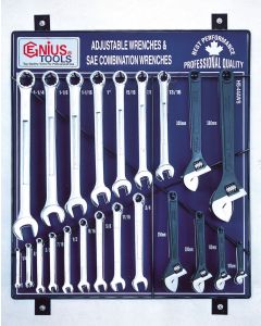 Genius Tools 44 Piece SAE Adjustable & Combination Wrench Display Board HS-024M