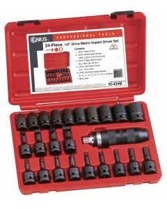 Genius Tools 24 Piece 1/2" Dr. Metric Impact Driver Set (CR-Mo) - ID-424M