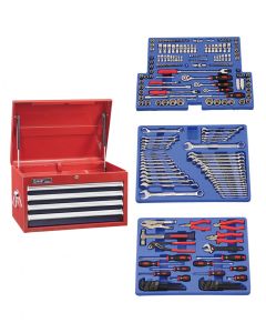 Genius Tools 215 Piece 1/4"  3/8" & 1/2" Dr. Metric & SAE Tool Set with 4 Drawers Top Chest MS-190TS