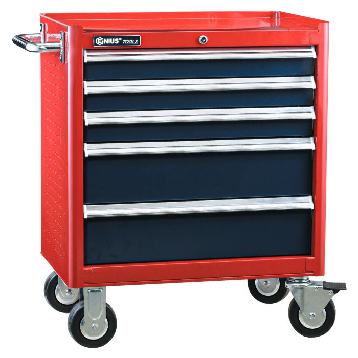 Portable 5-Drawer Micro Roll Cab Steel Tool Box, Red Hand Carry Tool Cases  for T