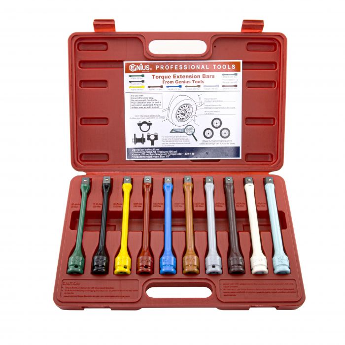 10 Piece 1/2" Drive Torque Limiting Extension Bar Socket Set Auto 10 Piece 1/2" Drive Torque Limiting Extension Bar Socket Set Auto