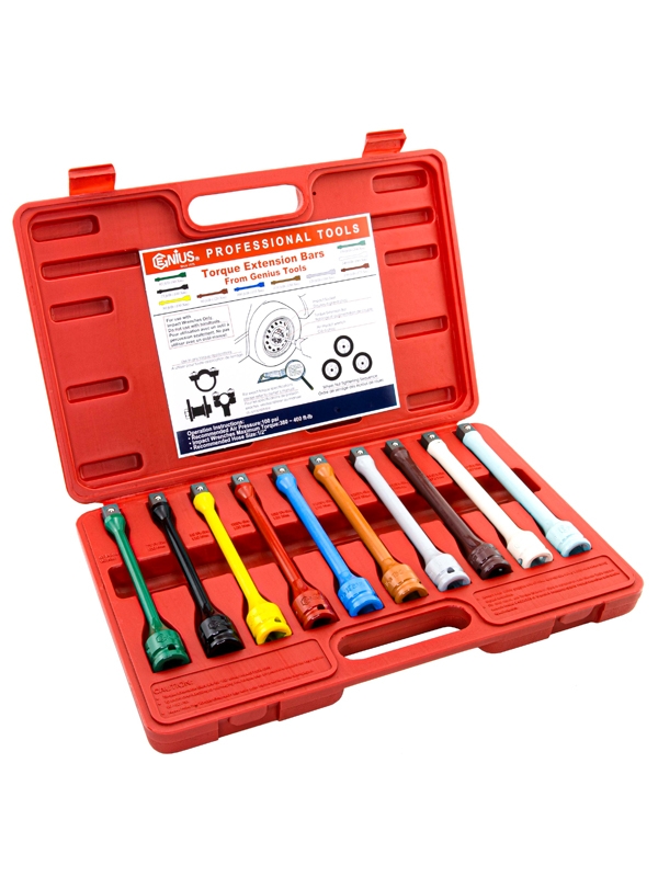 ABN 1/2” Inch Drive 8” Inch Long Color-Coded Torque Limiting Socket Extension Bar 10pc Tool Kit 65-150 ft/lb Set 